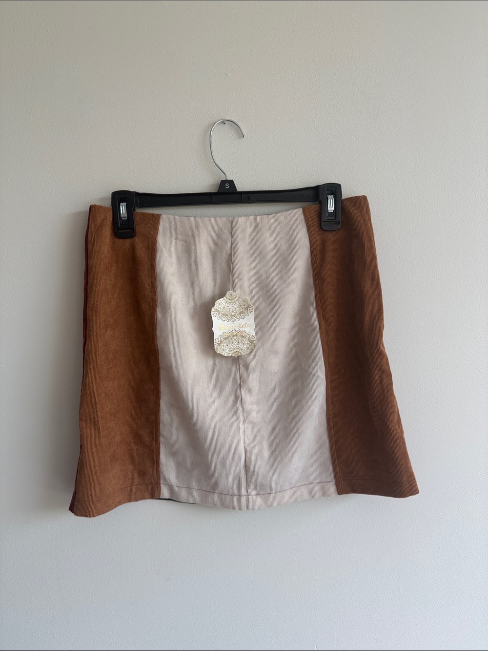 Altar’d State Colorblock Reversible Suede Skirt in Brown and Cream/Red and Black